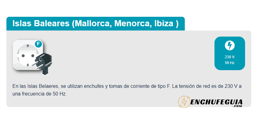 Enchufes en las Islas Baleares (Mallorca, Menorca, Ibiza)